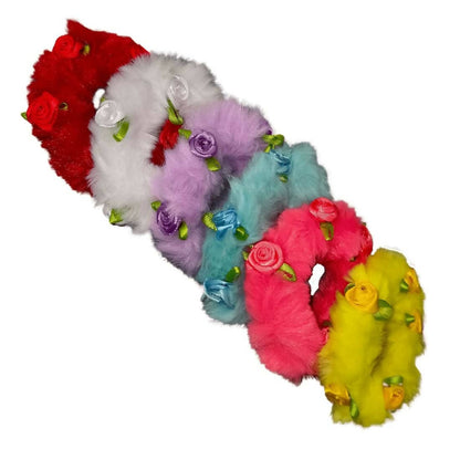 SENECIO Lovely Rose Fluffy Fur Soft Multicolor Rubber Band Hair Tie Scrunchies(6Pc)﻿ - HalfPe