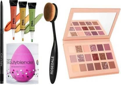 Crynn Rosedale Ultimate Beauty Blender Sponge Puff & LA Orange Yellow Green Spot Concealer Corrector & Oval Perfect Glaze Makeup Brush (5 Items in the set) - HalfPe