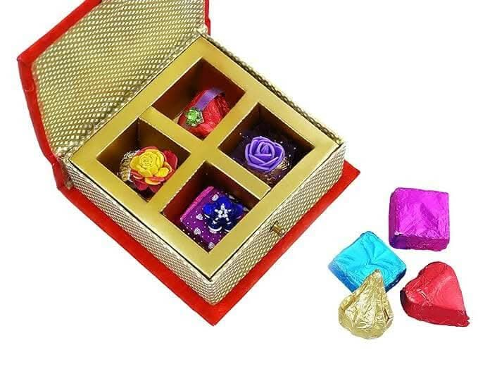 MANTOUSS Happy Diwali Premium Chocolate Box + 2 Floating Diya, Diwali Greeting Card and Rangoli Colours - HalfPe