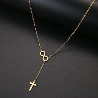 Pinapes Double Infinity Cross Necklace | Fashion Necklace for Women and Girls | Sterling Silver Layered Chain Necklace for Women - HalfPe