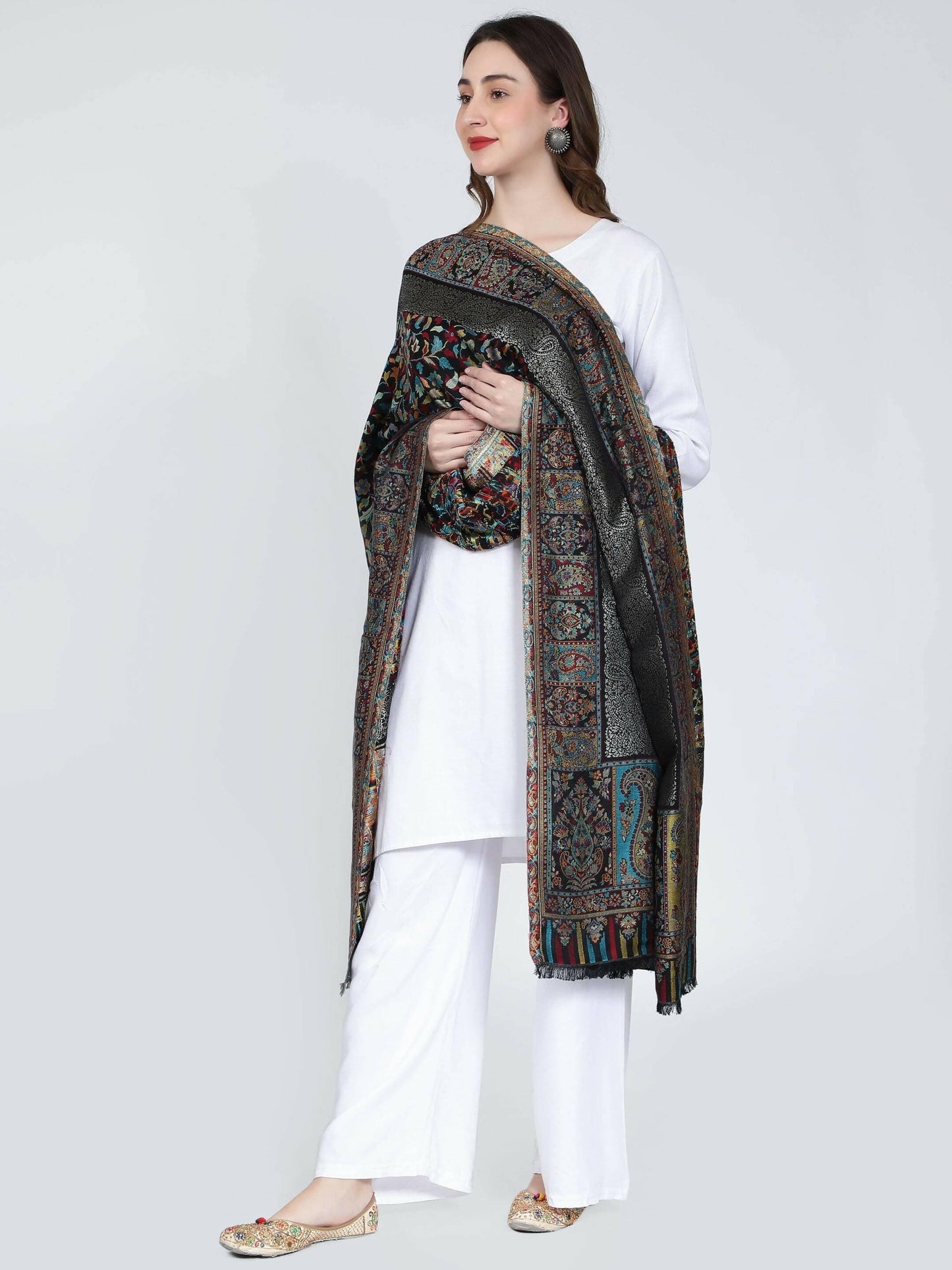 Black Modal Kani Shawl(40 x 80 IN) - HalfPe