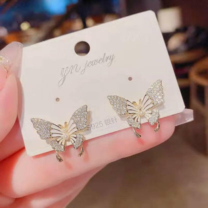 Pinapes butterfly earrings for women cute girl rhinestone zircon stud earrings (set of 2) - HalfPe