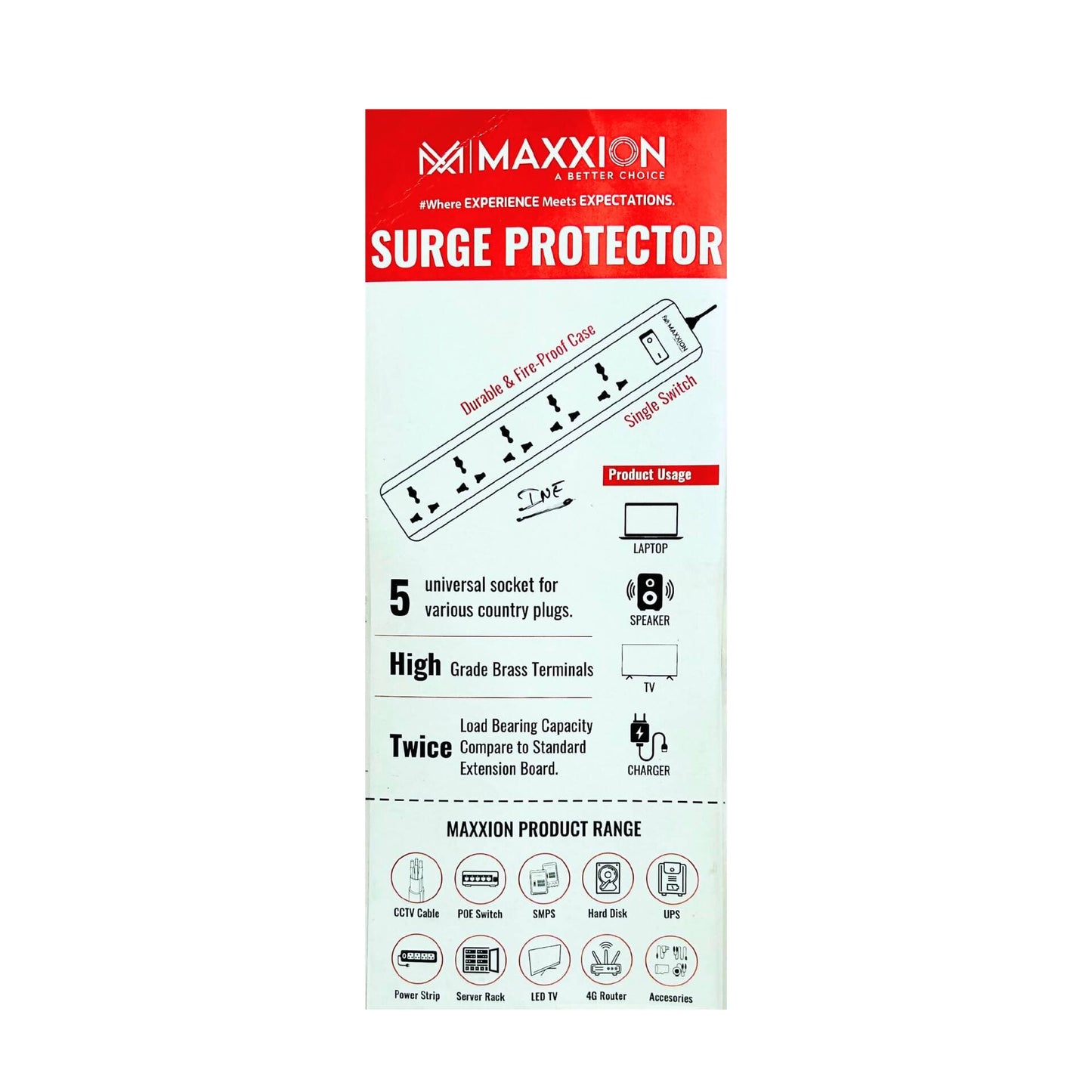 MAXXION Long Extension Board Extension Box 5 Socket Junction Box With Switch - HalfPe