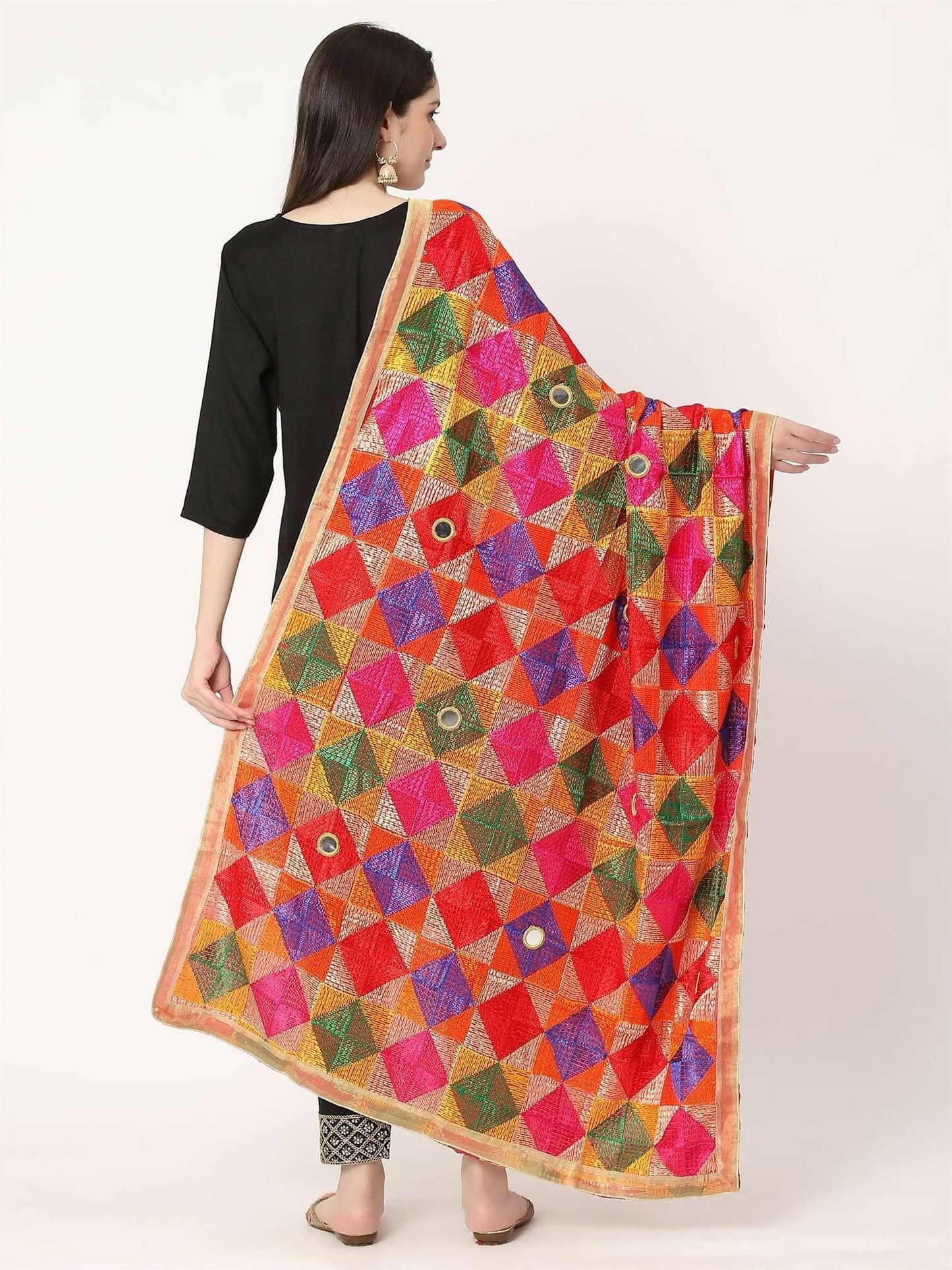 Phulkari Bagh Dupatta with Mirror Work - HalfPe