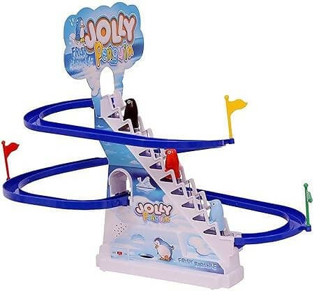 Kinderkart Jolly Penguin Fun Playful Race Set - Dynamic Music & Shinning Lights, Safe & Durable Slide Playset for Toddlers & Kids, Automatic Climbing Stairs & Sliding Penguins - HalfPe