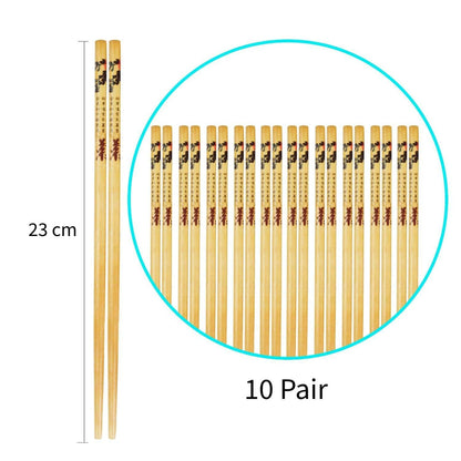 Natural Round Bamboo Reusable Chopsticks (Pack of 10) - HalfPe