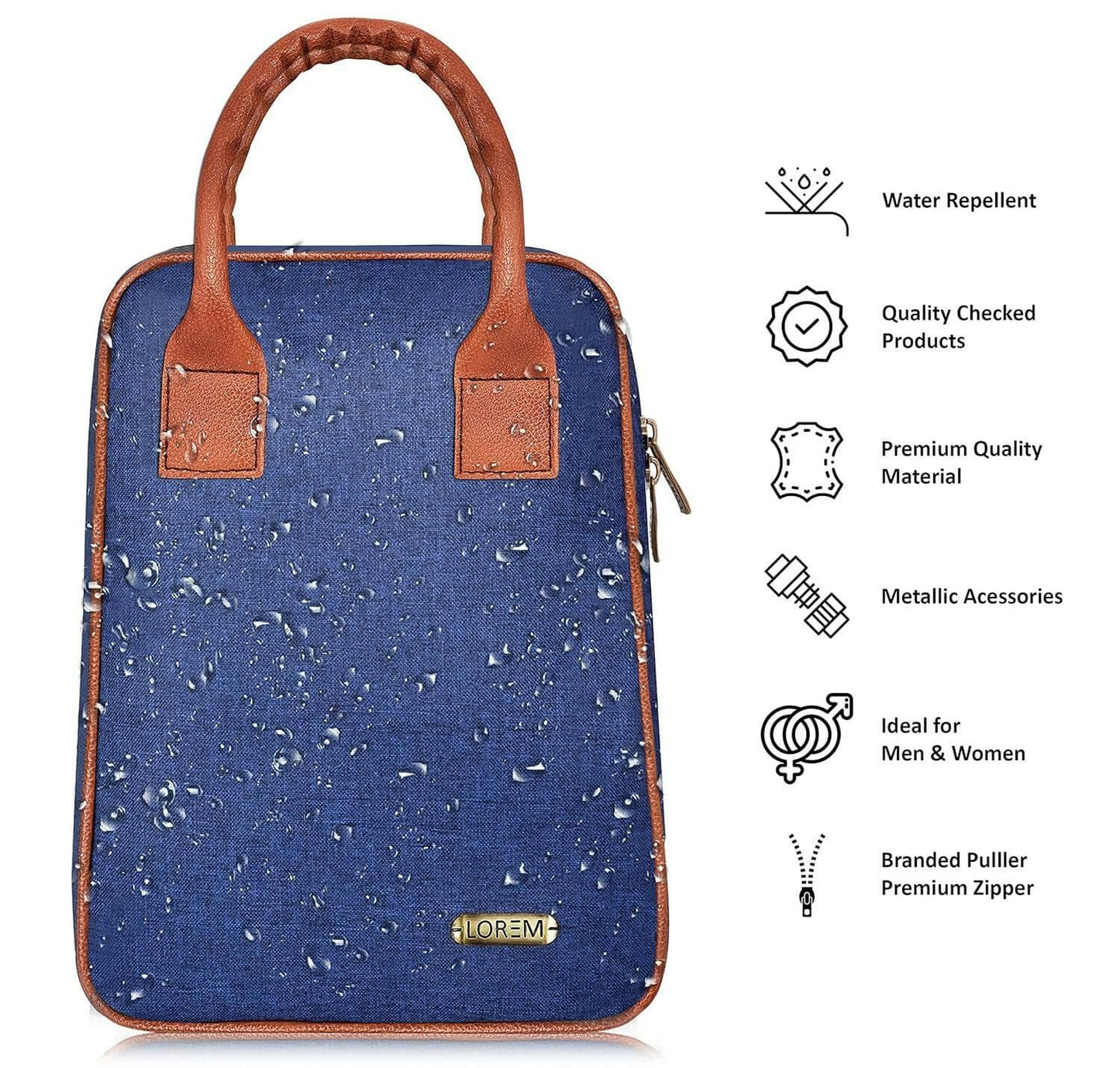 Lorem Blue Linen Textured Insulated Tiffin Bag/Lunch Bag for Men & Women - HalfPe