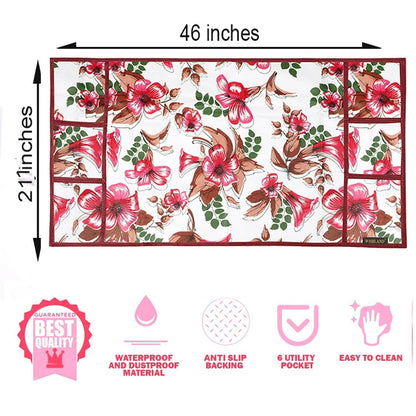 WISHLAND Double Door Fridge Cover Combo Set pf 1 Fridge Top Cover + 2 Fridge Handle Cover + 3 Multipurpose Fridge Mats (Red) - HalfPe