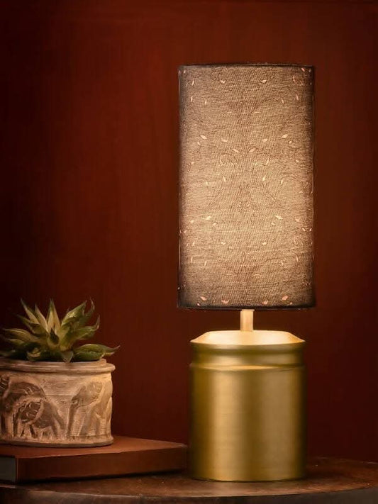 Metal Golden Table Lamp With Dark Forest Shade - HalfPe