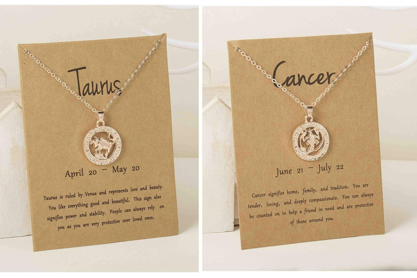 Pinapes Horoscope Zodiac Necklace Gold Plated Coin Like Circle Taurus And Cancer Horoscope - HalfPe