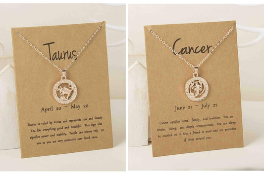 Pinapes Horoscope Zodiac Necklace Gold Plated Coin Like Circle Taurus And Cancer Horoscope - HalfPe