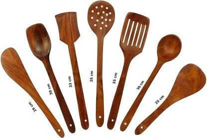 Combo of Spatula Brsuh and 7 Wooden Cooking Tools (pack of 9) - HalfPe