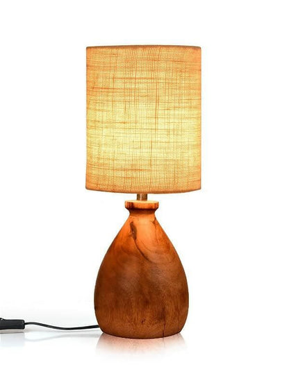 Wooden Dome Table Lamp With Jute White Shade - HalfPe