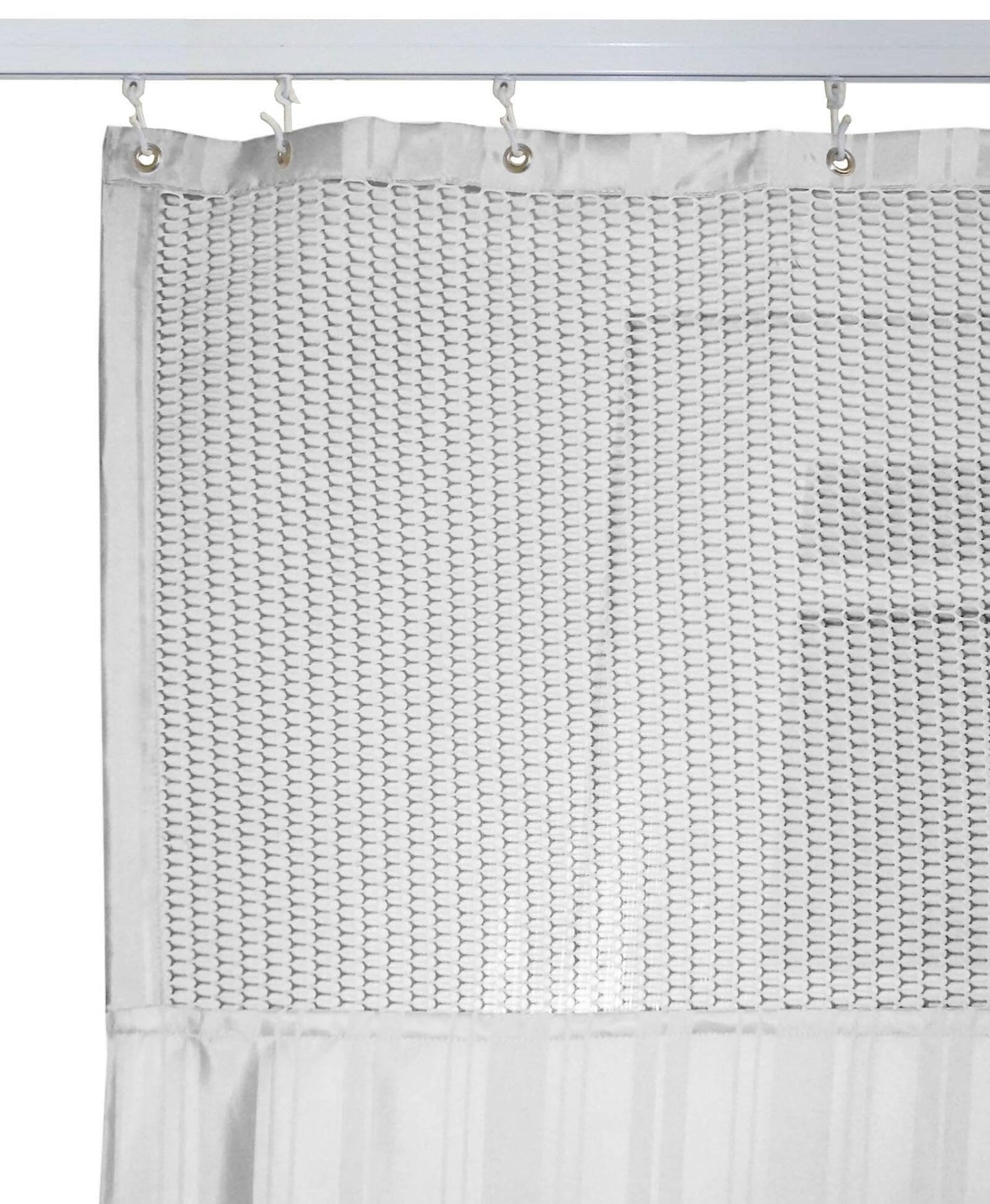 Hospital Partition Curtains, Clinic Curtains Size 16 FT W x 7 ft H, Channel Curtains with Net Fabric, 100% polyester 32 Rustfree Metal Eyelets 32 Plastic Hook, White, Stripes (16x7 FT) - HalfPe