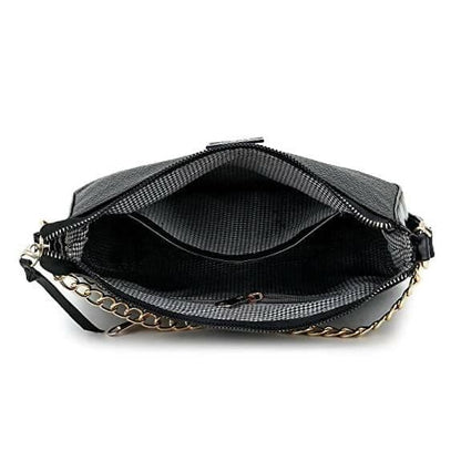 SAGIRON Women Girls Quilted Sling Bag with Gold Chain (Black) - HalfPe