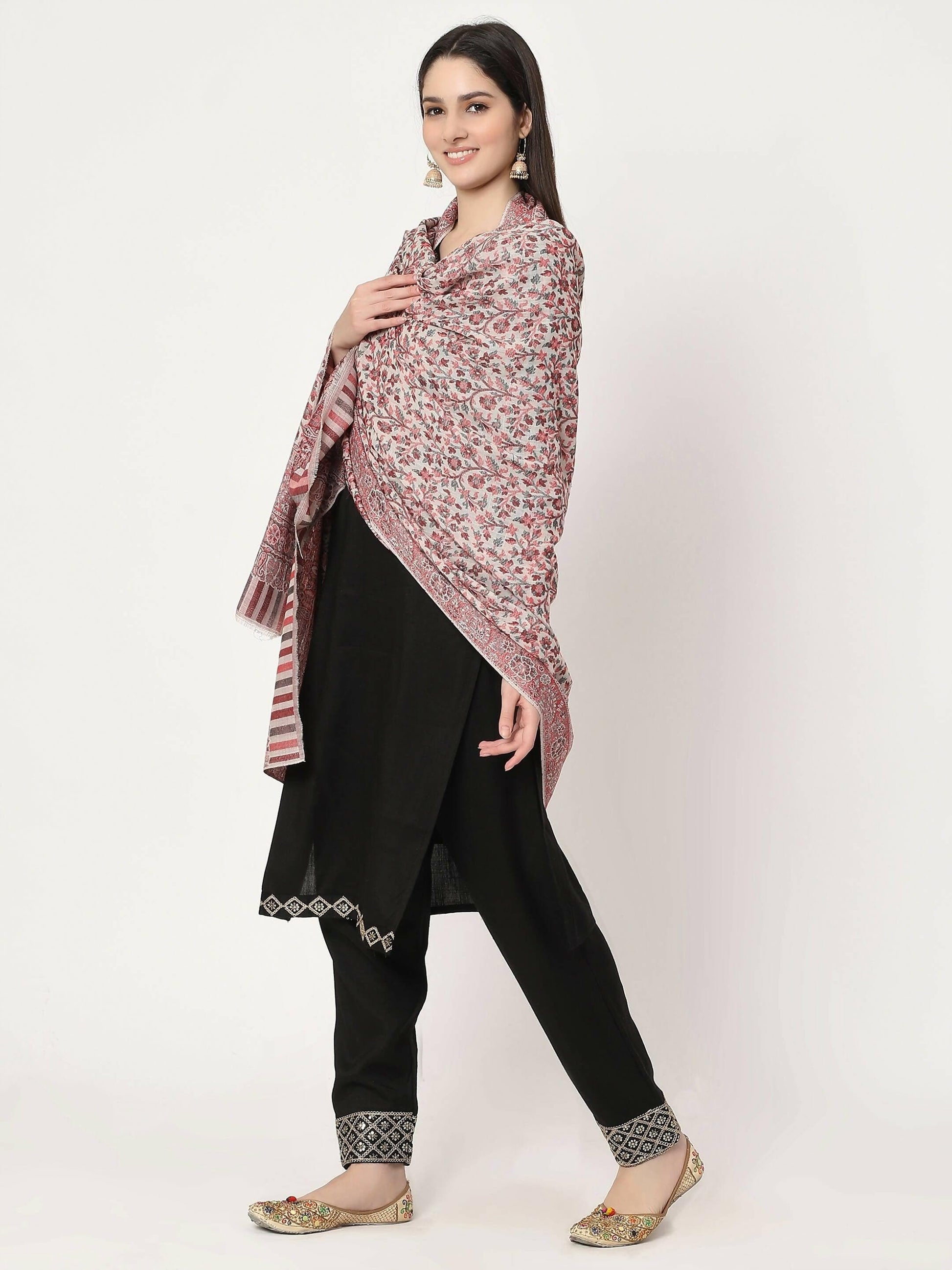 White Fine Wool Kani Multiweave Shawl for women - HalfPe