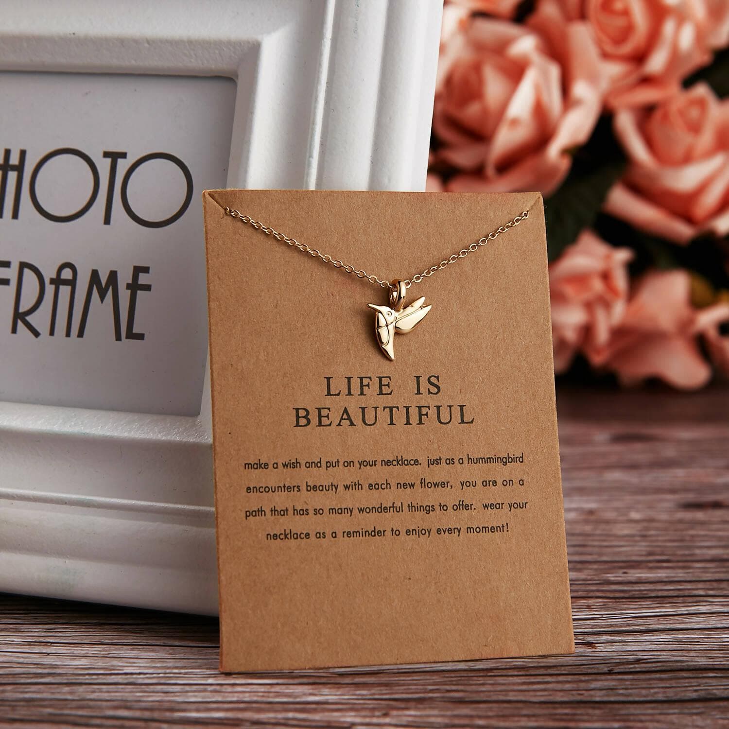 Pinapes Life Is Beautiful Charm Pendant Necklace with Wish Card for Women and Girls - HalfPe