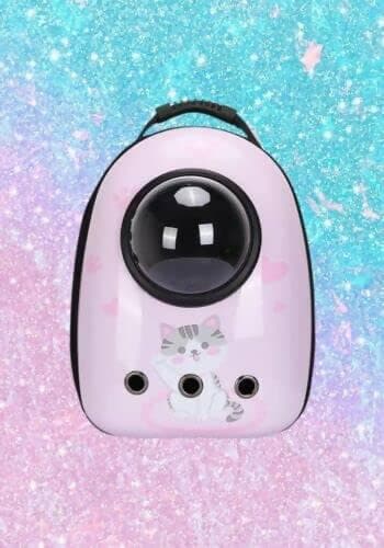 PetGains PGGM Space Pet Backpack: (Light Pink Small Kitty Print) - HalfPe