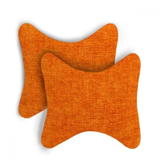 Lushomes Car Seat Neck Rest Pillow, Cushion For All Cars, Premium Designer Chenille Lumbar, Back and Headrest Support for Car Seat, Size 17x27 cms, Orange, (Pack of 2) - HalfPe