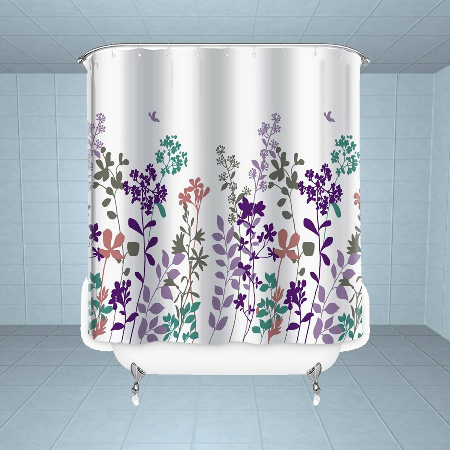 Lushomes shower curtain, Verbena Printed, Polyester waterproof 6x6.5 ft with hooks, non-PVC, Non-Plastic, For Washroom, Balcony for Rain, 12 eyelet & 12 Hooks (6 ft W x 6.5 Ft ) - HalfPe