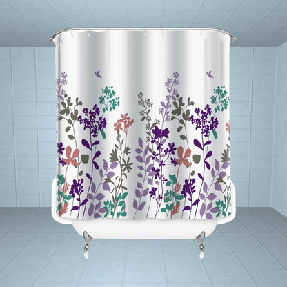 Lushomes shower curtain, Verbena Printed, Polyester waterproof 6x6.5 ft with hooks, non-PVC, Non-Plastic, For Washroom, Balcony for Rain, 12 eyelet & 12 Hooks (6 ft W x 6.5 Ft ) - HalfPe