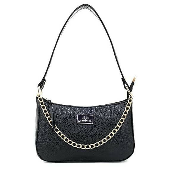 SAGIRON Women Girls Quilted Sling Bag with Gold Chain (Black) - HalfPe