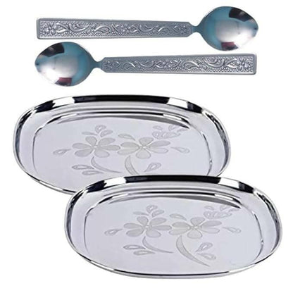 SHINI LIFESTYLE Plates for Dining, Laser Design,13 inch Dinner Plate 2pc with Spoon Set (4) - HalfPe