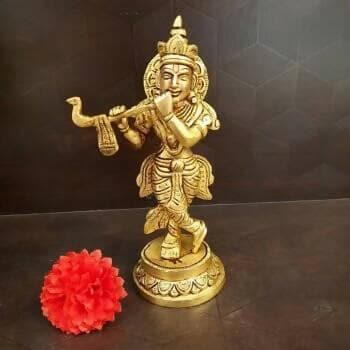 Brass Krishna Decorative Idols Small (6 inches) - HalfPe