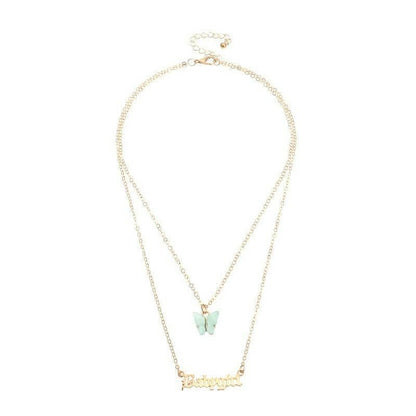 Pinapes Babygirl Letter Acrylic Butterfly Blue Summer Girls Jewelry Multi Layer Necklace - HalfPe