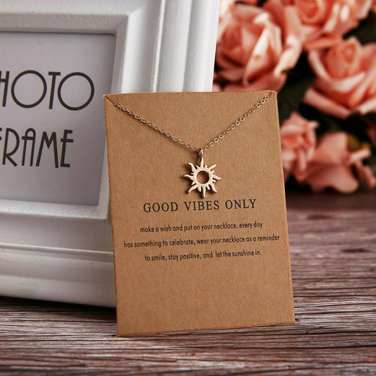 Pinapes Good Vibes Only Charm Pendant Necklace with Wish Card for Women and Girls - HalfPe