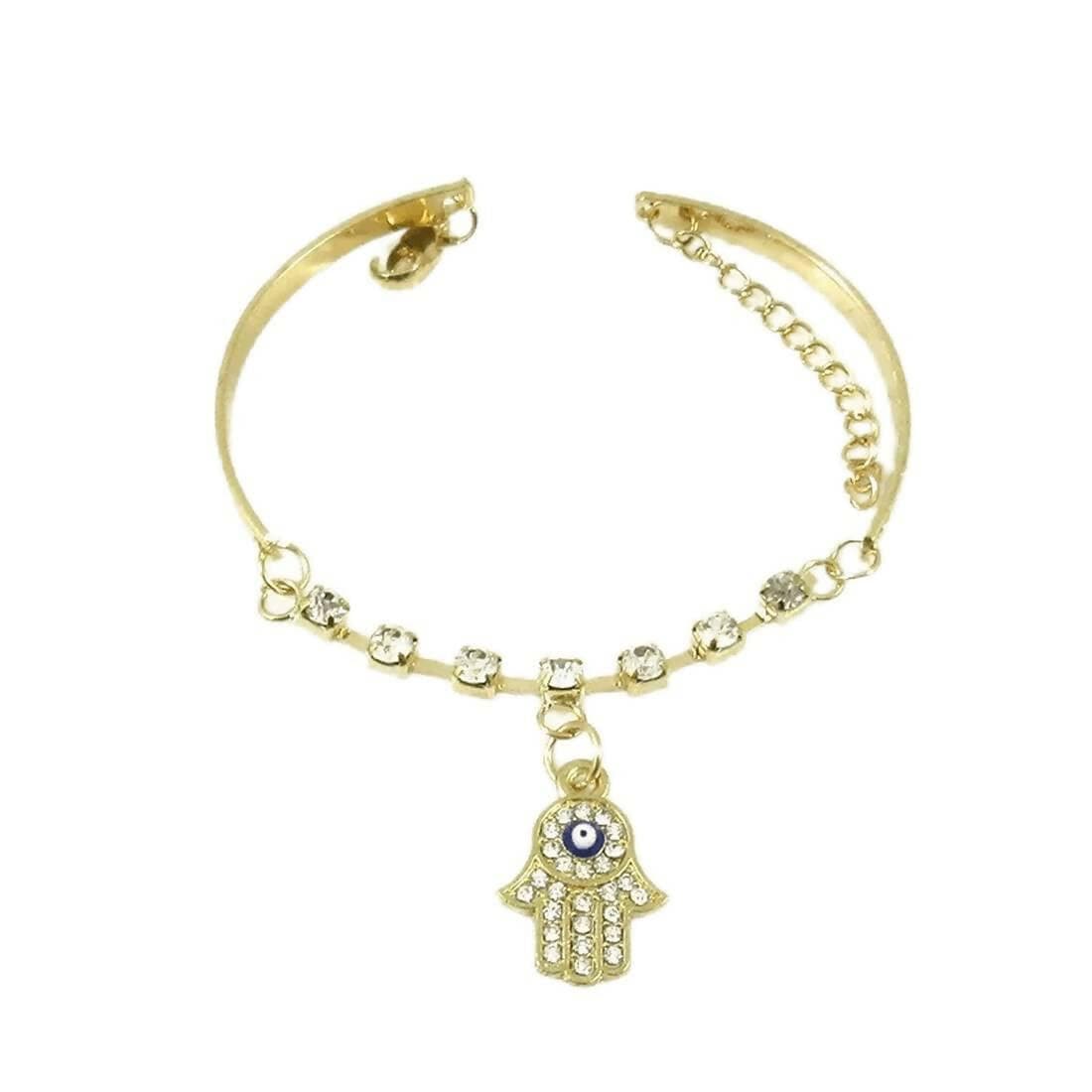 SENECIO Gold Tone Hamsa Hand Evil Eye Crystal Shiny Rhinestone Bracelet For Girls - HalfPe