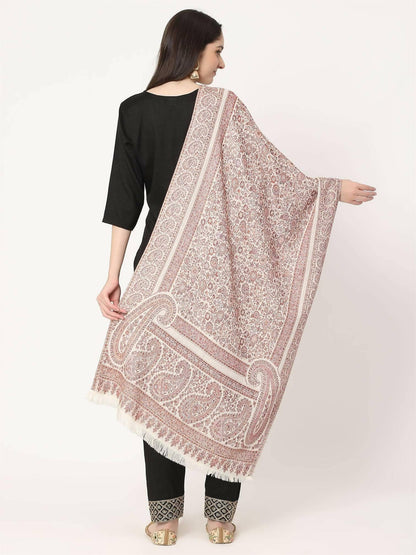 White and Brown Paisley Wool Stole for women - HalfPe