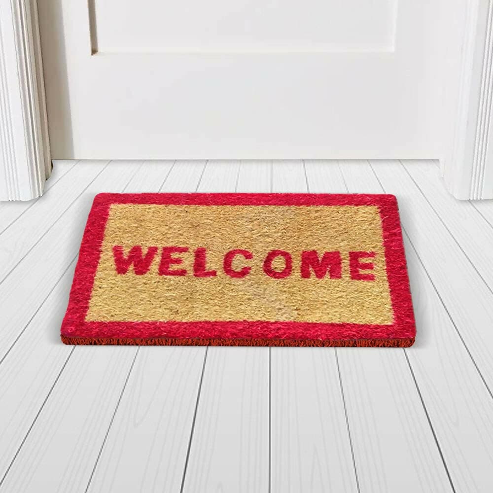 Mats Avenue Coir Door Mat Welcome Red Color (12x18 INCHES, Set of 2) - HalfPe