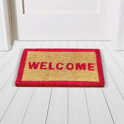 Mats Avenue Coir Door Mat Welcome Red Color (12x18 INCHES, Set of 2) - HalfPe