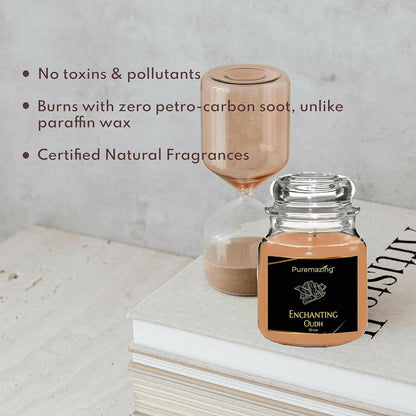 Puremazing scented soy wax candle with oudh fragrance for Aromatheraphy & Home decor (Burning time: 30 hours) - HalfPe