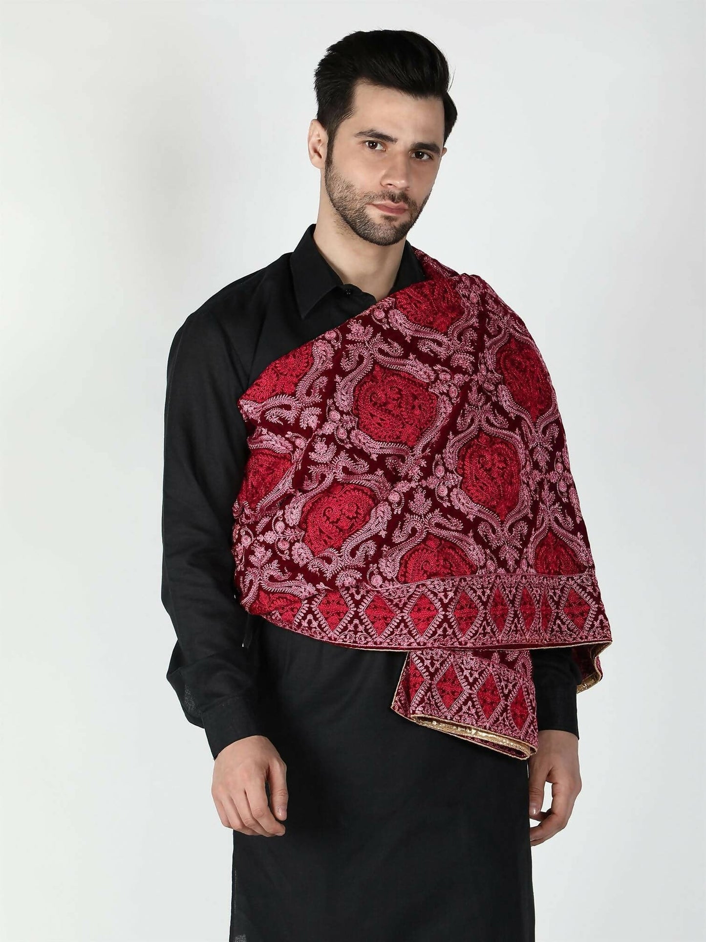 Moda Chales Men's Velvet Shawl (Maroon, Pink ,Red) - HalfPe