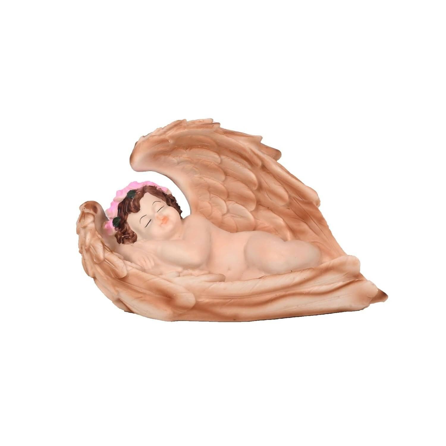 KariGhar Resin Sleeping Angel Statue Catholic Idol for Home (Brown) - HalfPe