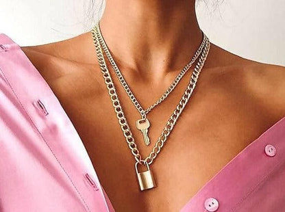 Pinapes Stunning Gold Plated Lock Key Design Necklace for Women/Girls - HalfPe