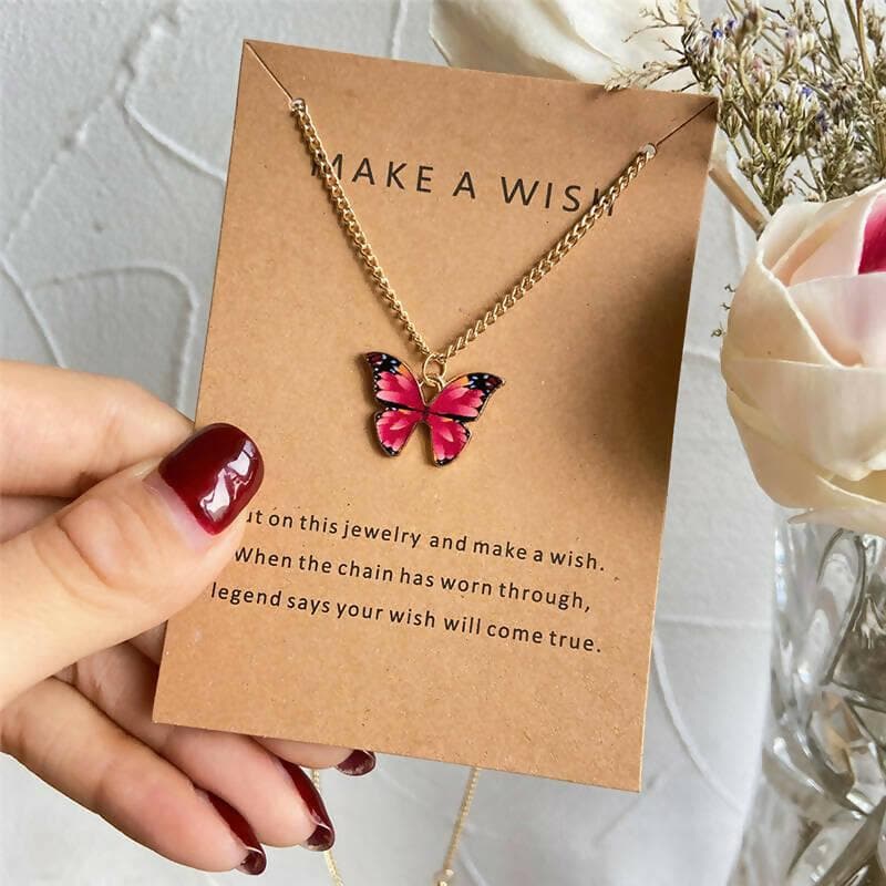 Pinapes Trendy Fashion Butterfly Make a Wish Card Fashion Necklace Chain for Women & Girls - HalfPe