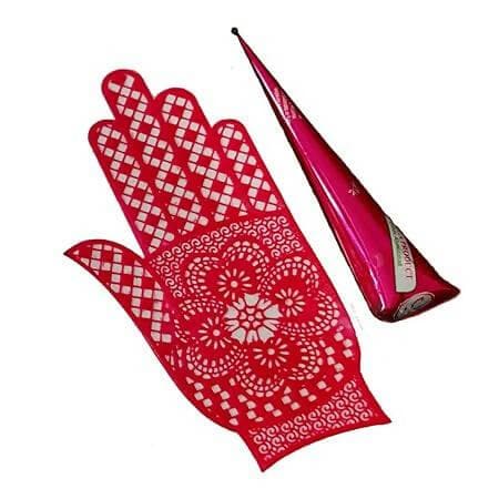 SENECIO Henna Mehendi Cone With Reusable Rubber Stencil Washable Stick On Bridal Tattoo Arabic/Indian Traditional Mix Designs Set of 2 - HalfPe