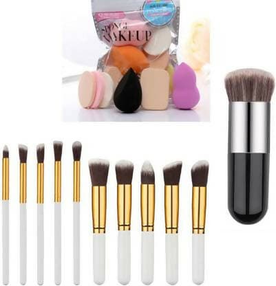 Bingeable 10Pcs Natural Cosmetic Kits Makeup Set Brushes+ Family Makeup Sponges 5 Pcs Puff (Pack of 10) - HalfPe