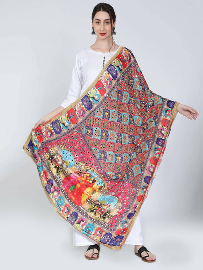 Chiffon Digital Print Pakistani Dupatta with Heavy Mirror Work For Women (Multicolour) - HalfPe