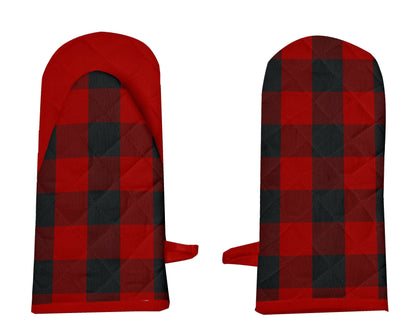 Lushomes oven gloves heat proof, Buffalo Checks microwave gloves Frog Style, oven accessories, microwave hand gloves (Pack of 2, 6 x 13 Inches) (Red & Black) - HalfPe