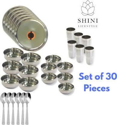 SHINI LIFESTYLE Stainless Steel Family dinner Kitchenware (Pack of 30) - HalfPe