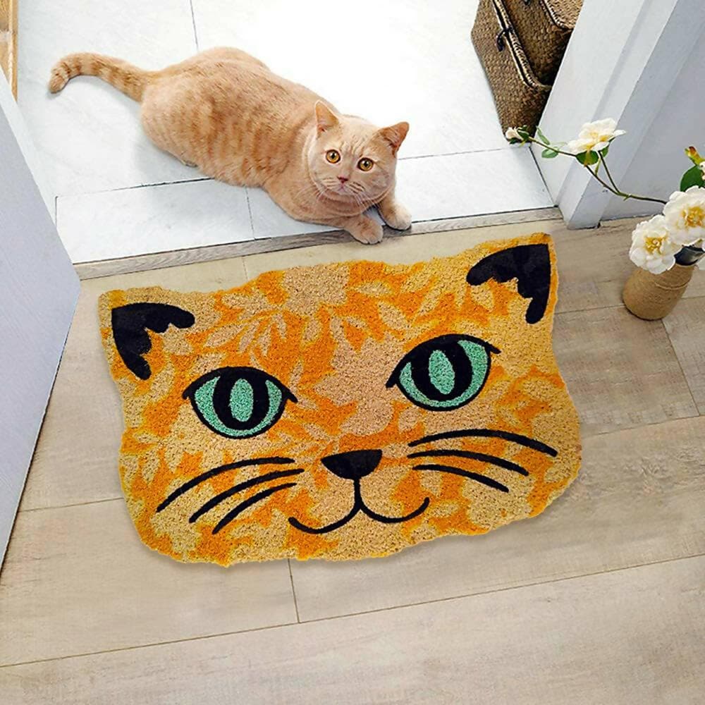 Mats Avenue Coir Door Mat Rubber Backed Cat Shaped Multi Color with for Home, All Entrances, (40x60) CM - HalfPe