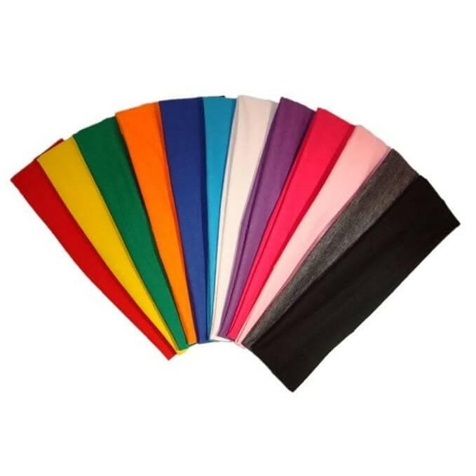 SENECIO Gym Workout Multicolor Wide Strap Cotton Soft Stretch Sweat Absorbent Elastic Yoga Headband for School Girls & Women (12 pcs) - HalfPe