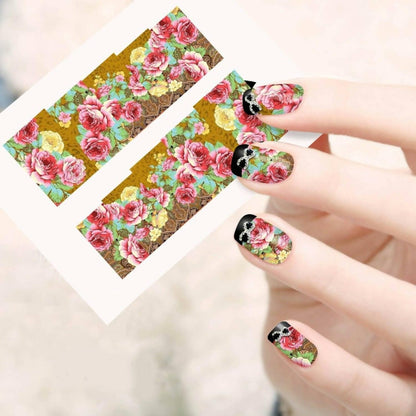 SENECIO Rose Flower Full Wraps Nail Art Manicure Decals Water Transfer Stickers (2 Sheets) - HalfPe