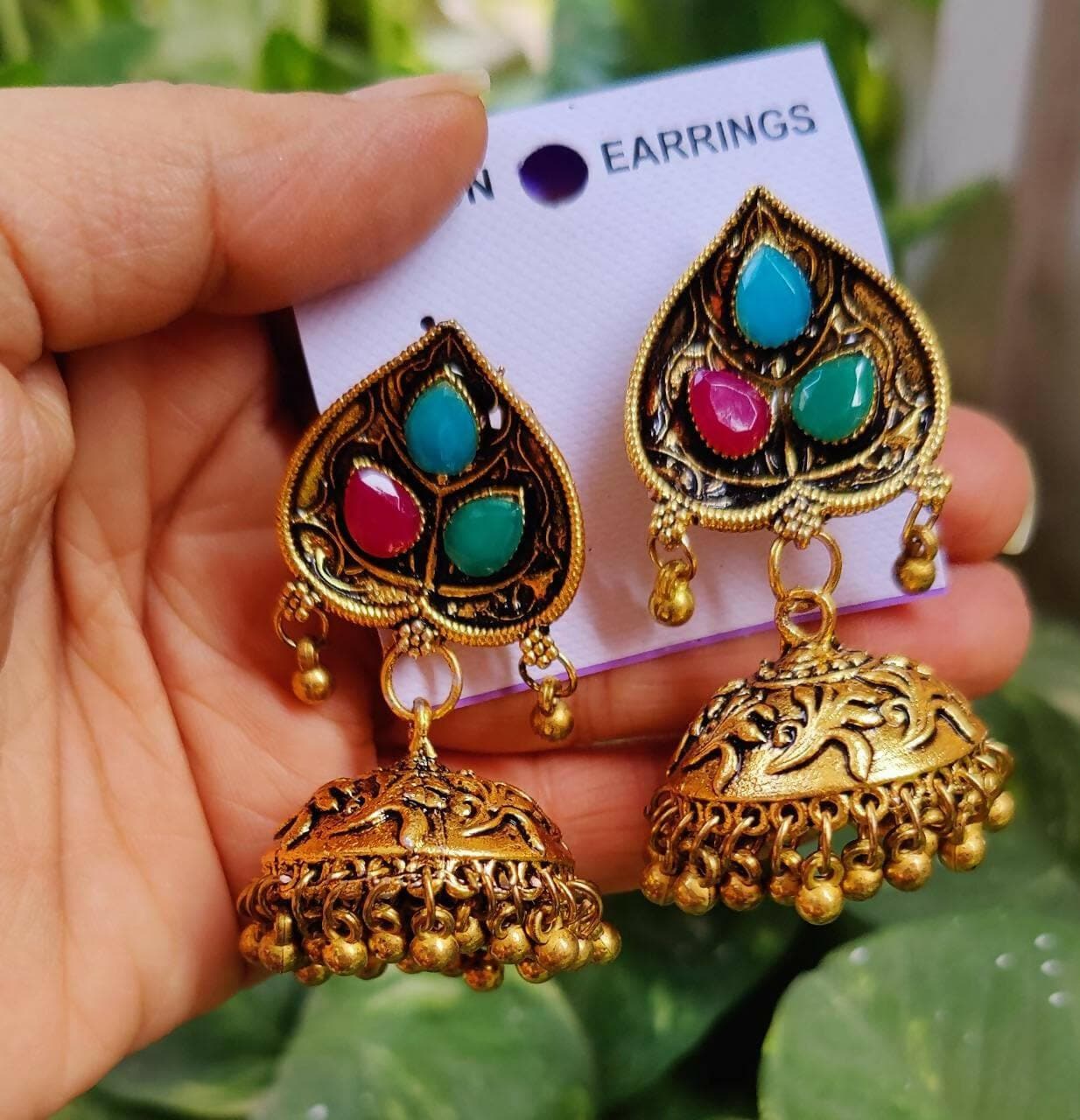 Pinapes Handcrafted Jhumka Earrings for a Stunning Look With 3 colours (Set of 2 - Gold) - HalfPe