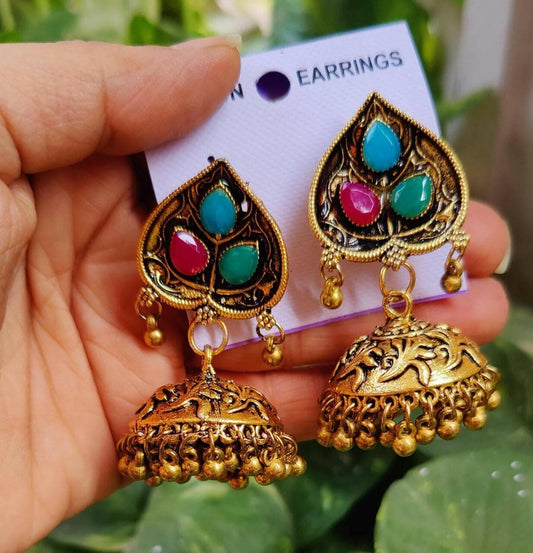 Pinapes Handcrafted Jhumka Earrings for a Stunning Look With 3 colours (Set of 2 - Gold) - HalfPe