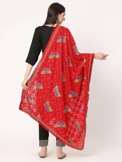 Red Butterfly Embroidery Phulkari Dupatta - HalfPe